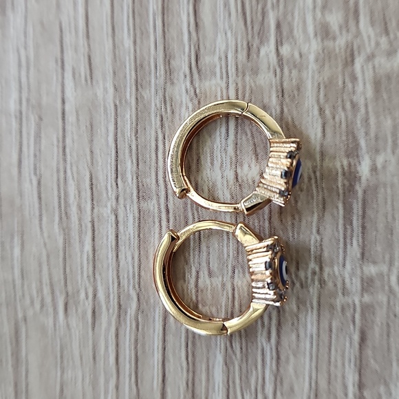 Gold Evil Eye Hoop Earrings - Picture 2 of 2